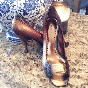 BCBGirls Copper Sneak Skin Print Leather Heels